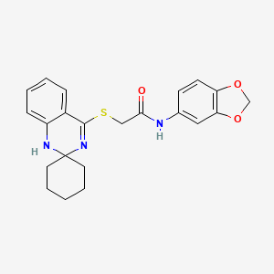 molecular formula C22H23N3O3S B2385767 N-(1,3-benzodioxol-5-yl)-2-spiro[1H-quinazoline-2,1'-cyclohexane]-4-ylsulfanylacetamide CAS No. 899994-20-8