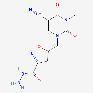 molecular formula C11H12N6O4 B2385770 5-{[5-cyano-3-methyl-2,4-dioxo-3,4-dihydro-1(2H)-pyrimidinyl]methyl}-4,5-dihydro-3-isoxazolecarbohydrazide CAS No. 339279-29-7
