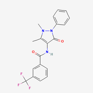 molecular formula C19H16F3N3O2 B2385775 N-(2,3-二甲基-5-氧代-1-苯基(3-吡唑啉-4-基))(3-(三氟甲基)苯基)甲酰胺 CAS No. 317325-18-1