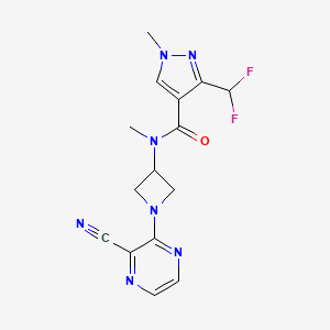 molecular formula C15H15F2N7O B2385776 N-[1-(3-Cyanopyrazin-2-yl)azetidin-3-yl]-3-(difluoromethyl)-N,1-dimethylpyrazole-4-carboxamide CAS No. 2380170-08-9