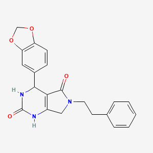 molecular formula C21H19N3O4 B2385779 4-(benzo[d][1,3]dioxol-5-yl)-6-phenethyl-3,4,6,7-tetrahydro-1H-pyrrolo[3,4-d]pyrimidine-2,5-dione CAS No. 946219-17-6