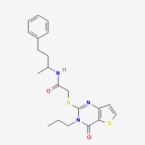 molecular formula C21H25N3O2S2 B2385782 2-({4-oxo-3-propyl-3H,4H-thieno[3,2-d]pyrimidin-2-yl}sulfanyl)-N-(4-phenylbutan-2-yl)acetamide CAS No. 1252826-06-4