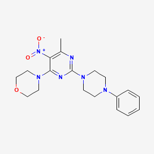 molecular formula C19H24N6O3 B2385798 4-(6-甲基-5-硝基-2-(4-苯基哌嗪-1-基)嘧啶-4-基)吗啉 CAS No. 1203287-73-3