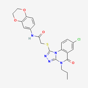molecular formula C22H20ClN5O4S B2385805 2-((7-chloro-5-oxo-4-propyl-4,5-dihydro-[1,2,4]triazolo[4,3-a]quinazolin-1-yl)thio)-N-(2,3-dihydrobenzo[b][1,4]dioxin-6-yl)acetamide CAS No. 1111176-14-7