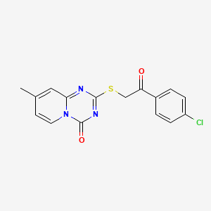 molecular formula C16H12ClN3O2S B2385806 2-[2-(4-氯苯基)-2-氧代乙基]硫代-8-甲基吡啶并[1,2-a][1,3,5]三嗪-4-酮 CAS No. 896337-17-0