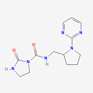 molecular formula C13H18N6O2 B2385810 2-oxo-N-{[1-(pyrimidin-2-yl)pyrrolidin-2-yl]methyl}imidazolidine-1-carboxamide CAS No. 2097930-01-1