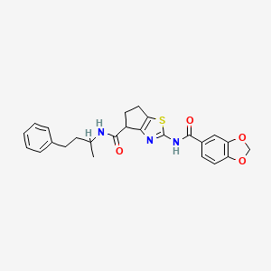 molecular formula C25H25N3O4S B2385847 2-(benzo[d][1,3]dioxole-5-carboxamido)-N-(4-phenylbutan-2-yl)-5,6-dihydro-4H-cyclopenta[d]thiazole-4-carboxamide CAS No. 955759-82-7