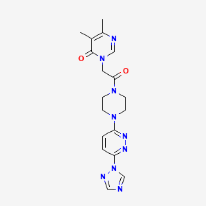 molecular formula C18H21N9O2 B2385871 3-(2-(4-(6-(1H-1,2,4-triazol-1-yl)pyridazin-3-yl)piperazin-1-yl)-2-oxoethyl)-5,6-dimethylpyrimidin-4(3H)-one CAS No. 1797890-18-6