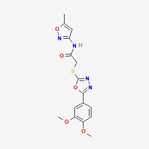 molecular formula C16H16N4O5S B2385873 2-{[5-(3,4-dimethoxyphenyl)-1,3,4-oxadiazol-2-yl]sulfanyl}-N-(5-methyl-3-isoxazolyl)acetamide CAS No. 825610-75-1