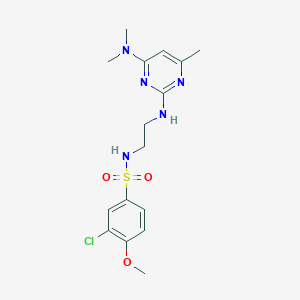 molecular formula C16H22ClN5O3S B2385876 3-chloro-N-(2-((4-(dimethylamino)-6-methylpyrimidin-2-yl)amino)ethyl)-4-methoxybenzenesulfonamide CAS No. 1207002-63-8