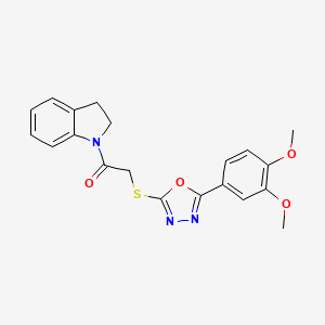 molecular formula C20H19N3O4S B2385895 2-((5-(3,4-Dimethoxyphenyl)-1,3,4-oxadiazol-2-yl)thio)-1-(indolin-1-yl)ethanone CAS No. 486398-11-2