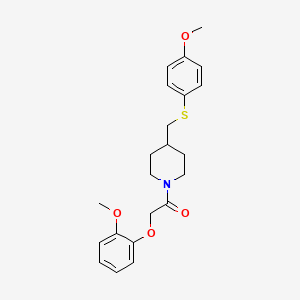 molecular formula C22H27NO4S B2385897 2-(2-Methoxyphenoxy)-1-(4-(((4-methoxyphenyl)thio)methyl)piperidin-1-yl)ethanone CAS No. 1421497-53-1