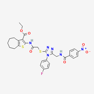 ethyl 2-(2-{[4-(4-fluorophenyl)-5-{[(4-nitrophenyl)formamido]methyl}-4H-1,2,4-triazol-3-yl]sulfanyl}acetamido)-4H,5H,6H,7H,8H-cyclohepta[b]thiophene-3-carboxylate