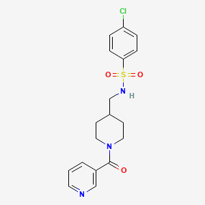 molecular formula C18H20ClN3O3S B2385907 4-chloro-N-((1-nicotinoylpiperidin-4-yl)methyl)benzenesulfonamide CAS No. 1396794-47-0