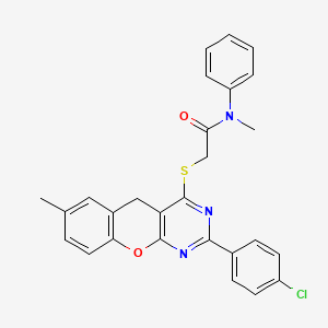 molecular formula C27H22ClN3O2S B2385928 2-((2-(4-chlorophenyl)-7-methyl-5H-chromeno[2,3-d]pyrimidin-4-yl)thio)-N-methyl-N-phenylacetamide CAS No. 872196-86-6
