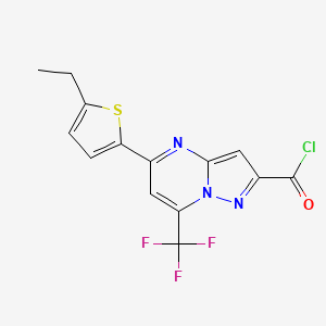molecular formula C14H9ClF3N3OS B2385965 5-(5-乙基-2-噻吩基)-7-(三氟甲基)吡唑并[1,5-A]嘧啶-2-甲酰氯 CAS No. 863190-20-9