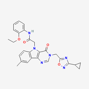 molecular formula C27H26N6O4 B2385975 2-{3-[(3-cyclopropyl-1,2,4-oxadiazol-5-yl)methyl]-8-methyl-4-oxo-3,4-dihydro-5H-pyrimido[5,4-b]indol-5-yl}-N-(2-ethoxyphenyl)acetamide CAS No. 1111977-34-4