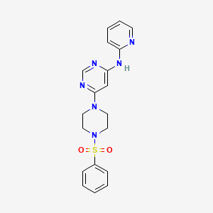 molecular formula C19H20N6O2S B2385981 6-(4-(phenylsulfonyl)piperazin-1-yl)-N-(pyridin-2-yl)pyrimidin-4-amine CAS No. 1396859-60-1