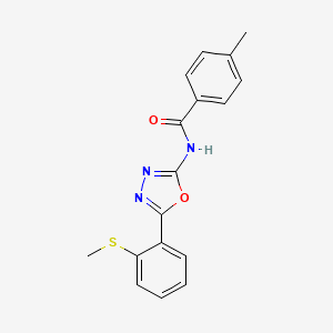 molecular formula C17H15N3O2S B2385987 4-甲基-N-[5-(2-甲基硫代苯基)-1,3,4-恶二唑-2-基]苯甲酰胺 CAS No. 886907-87-5
