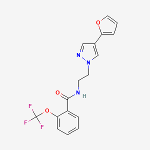 molecular formula C17H14F3N3O3 B2385991 N-(2-(4-(furan-2-yl)-1H-pyrazol-1-yl)ethyl)-2-(trifluoromethoxy)benzamide CAS No. 2034377-62-1