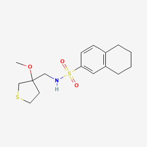 molecular formula C16H23NO3S2 B2385994 N-((3-methoxytetrahydrothiophen-3-yl)methyl)-5,6,7,8-tetrahydronaphthalene-2-sulfonamide CAS No. 1448058-64-7
