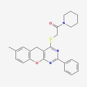 molecular formula C25H25N3O2S B2385997 7-methyl-4-[(2-oxo-2-piperidin-1-ylethyl)thio]-2-phenyl-5H-chromeno[2,3-d]pyrimidine CAS No. 895651-30-6