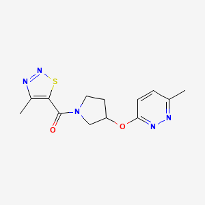 molecular formula C13H15N5O2S B2386000 (4-Methyl-1,2,3-thiadiazol-5-yl)(3-((6-methylpyridazin-3-yl)oxy)pyrrolidin-1-yl)methanone CAS No. 2034482-13-6
