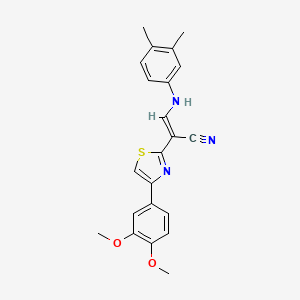 molecular formula C22H21N3O2S B2386009 (2E)-2-[4-(3,4-dimethoxyphenyl)-1,3-thiazol-2-yl]-3-[(3,4-dimethylphenyl)amino]prop-2-enenitrile CAS No. 372503-34-9