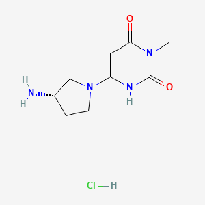 molecular formula C9H15ClN4O2 B2386044 6-[(3S)-3-Aminopyrrolidin-1-yl]-3-methyl-1H-pyrimidine-2,4-dione;hydrochloride CAS No. 2375248-44-3