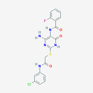 molecular formula C19H15ClFN5O3S B2386057 N-(4-氨基-2-((2-((3-氯苯基)氨基)-2-氧代乙基)硫)-6-氧代-1,6-二氢嘧啶-5-基)-2-氟苯甲酰胺 CAS No. 888428-12-4