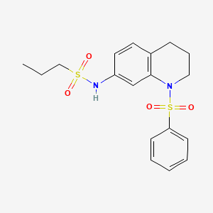 molecular formula C18H22N2O4S2 B2386074 N-[1-(benzenesulfonyl)-3,4-dihydro-2H-quinolin-7-yl]propane-1-sulfonamide CAS No. 950474-81-4
