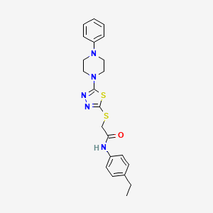 molecular formula C22H25N5OS2 B2386076 N-(4-ethylphenyl)-2-((5-(4-phenylpiperazin-1-yl)-1,3,4-thiadiazol-2-yl)thio)acetamide CAS No. 1105225-85-1