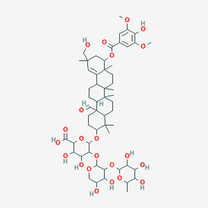 molecular formula C14H15NO5 B238609 6-[[14b-Formyl-9-(4-hydroxy-3,5-dimethoxybenzoyl)oxy-11-(hydroxymethyl)-4,4,6a,6b,8a,11-hexamethyl-1,2,3,4a,5,6,6a,7,8,9,10,13,14,14a-tetradecahydropicen-3-yl]oxy]-5-[4,5-dihydroxy-3-(3,4,5-trihydroxy-6-methyloxan-2-yl)oxyoxan-2-yl]oxy-3,4-dihydroxyoxane-2-carboxylic acid CAS No. 135545-88-9