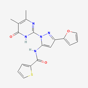 molecular formula C18H15N5O3S B2386092 N-(1-(4,5-dimethyl-6-oxo-1,6-dihydropyrimidin-2-yl)-3-(furan-2-yl)-1H-pyrazol-5-yl)thiophene-2-carboxamide CAS No. 1170854-51-9