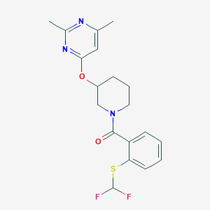 molecular formula C19H21F2N3O2S B2386118 (2-((Difluoromethyl)thio)phenyl)(3-((2,6-dimethylpyrimidin-4-yl)oxy)piperidin-1-yl)methanone CAS No. 2034316-22-6