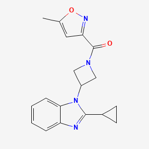 molecular formula C18H18N4O2 B2386129 [3-(2-Cyclopropylbenzimidazol-1-yl)azetidin-1-yl]-(5-methyl-1,2-oxazol-3-yl)methanone CAS No. 2380032-60-8