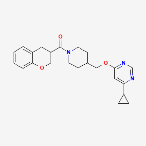 molecular formula C23H27N3O3 B2386144 Chroman-3-yl(4-(((6-cyclopropylpyrimidin-4-yl)oxy)methyl)piperidin-1-yl)methanone CAS No. 2310011-76-6