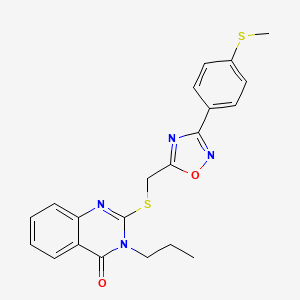 molecular formula C21H20N4O2S2 B2386166 2-(((3-(4-(methylthio)phenyl)-1,2,4-oxadiazol-5-yl)methyl)thio)-3-propylquinazolin-4(3H)-one CAS No. 1793108-22-1