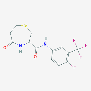 molecular formula C13H12F4N2O2S B2386174 N-(4-fluoro-3-(trifluoromethyl)phenyl)-5-oxo-1,4-thiazepane-3-carboxamide CAS No. 1396631-75-6