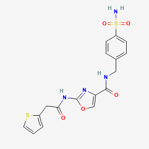 molecular formula C17H16N4O5S2 B2386177 N-(4-磺酰基苄基)-2-(2-(噻吩-2-基)乙酰氨基)恶唑-4-甲酰胺 CAS No. 1396852-11-1