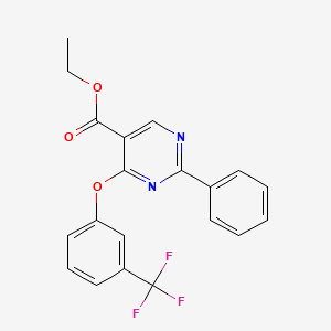 molecular formula C20H15F3N2O3 B2386182 Ethyl 2-phenyl-4-[3-(trifluoromethyl)phenoxy]pyrimidine-5-carboxylate CAS No. 477854-65-2