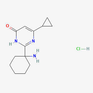 molecular formula C13H20ClN3O B2386195 2-(1-Aminocyclohexyl)-6-cyclopropyl-3,4-dihydropyrimidin-4-one hydrochloride CAS No. 1334147-66-8