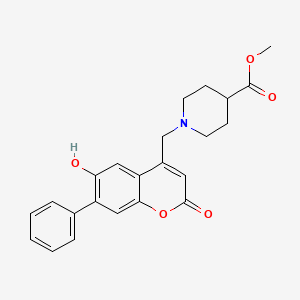 molecular formula C23H23NO5 B2386209 Methyl 1-[(6-hydroxy-2-oxo-7-phenylchromen-4-yl)methyl]piperidine-4-carboxylate CAS No. 903850-95-3