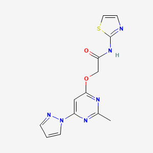 molecular formula C13H12N6O2S B2386210 2-((2-methyl-6-(1H-pyrazol-1-yl)pyrimidin-4-yl)oxy)-N-(thiazol-2-yl)acetamide CAS No. 1421529-83-0