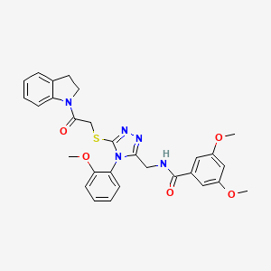 molecular formula C29H29N5O5S B2386222 N-((5-((2-(吲哚啉-1-基)-2-氧代乙基)硫代)-4-(2-甲氧基苯基)-4H-1,2,4-三唑-3-基)甲基)-3,5-二甲氧基苯甲酰胺 CAS No. 309969-01-5