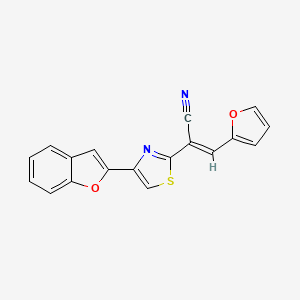 molecular formula C18H10N2O2S B2386249 (E)-2-(4-(benzofuran-2-yl)thiazol-2-yl)-3-(furan-2-yl)acrylonitrile CAS No. 717117-89-0