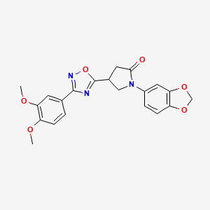 molecular formula C21H19N3O6 B2386268 1-(1,3-Benzodioxol-5-yl)-4-[3-(3,4-dimethoxyphenyl)-1,2,4-oxadiazol-5-yl]-2-pyrrolidinone CAS No. 1021253-14-4