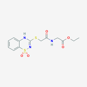 molecular formula C13H15N3O5S2 B2386270 ethyl 2-(2-((1,1-dioxido-4H-benzo[e][1,2,4]thiadiazin-3-yl)thio)acetamido)acetate CAS No. 899734-63-5
