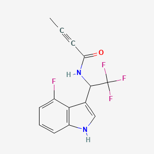 molecular formula C14H10F4N2O B2386282 N-[2,2,2-Trifluoro-1-(4-fluoro-1H-indol-3-yl)ethyl]but-2-ynamide CAS No. 2411270-08-9
