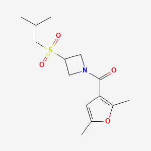 molecular formula C14H21NO4S B2386284 (2,5-二甲基呋喃-3-基)(3-(异丁基磺酰基)氮杂环丁-1-基)甲苯酮 CAS No. 1798034-83-9